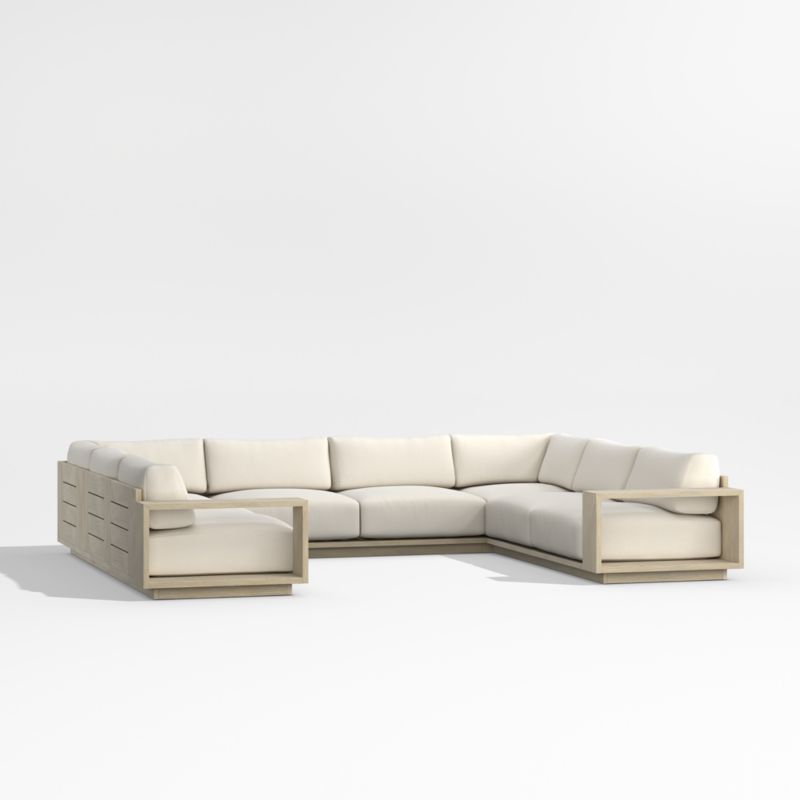 Mallorca Wood 5-Piece U-Shaped Outdoor Sectional Sofa with Taupe Cushions
