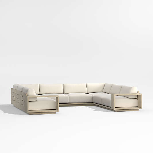 Mallorca Wood 5-Piece U-Shaped Outdoor Sectional Sofa with Ivory Cushions