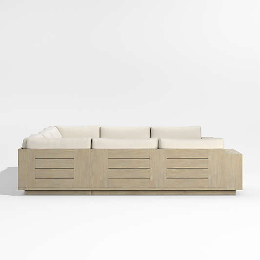 Mallorca Wood 5-Piece U-Shaped Outdoor Sectional Sofa with Ivory Cushions