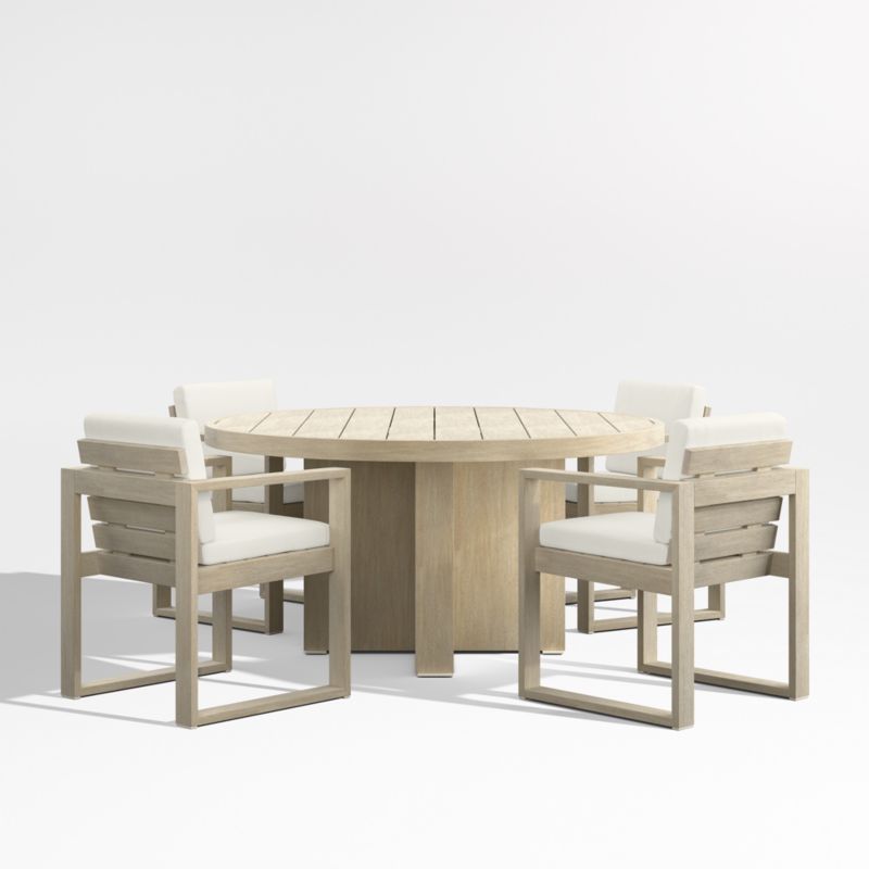 Viewing product image Mallorca 60" Wood Outdoor Dining Table Set with Canvas Natural Sunbrella ® Cushions - image 1 of 7