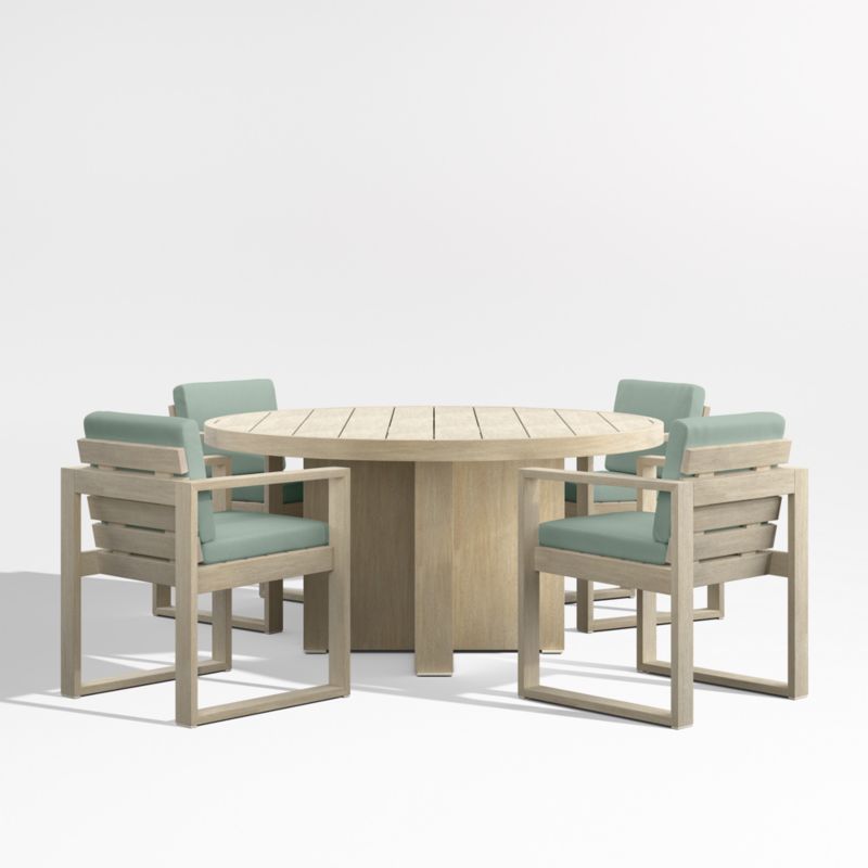 Viewing product image Mallorca 60" Wood Outdoor Dining Table Set with Canvas Spa Blue Sunbrella ® Cushions - image 1 of 7