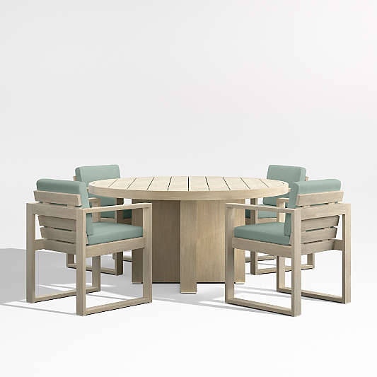 Mallorca 60" Wood Outdoor Dining Table Set with Canvas Spa Blue Sunbrella ® Cushions