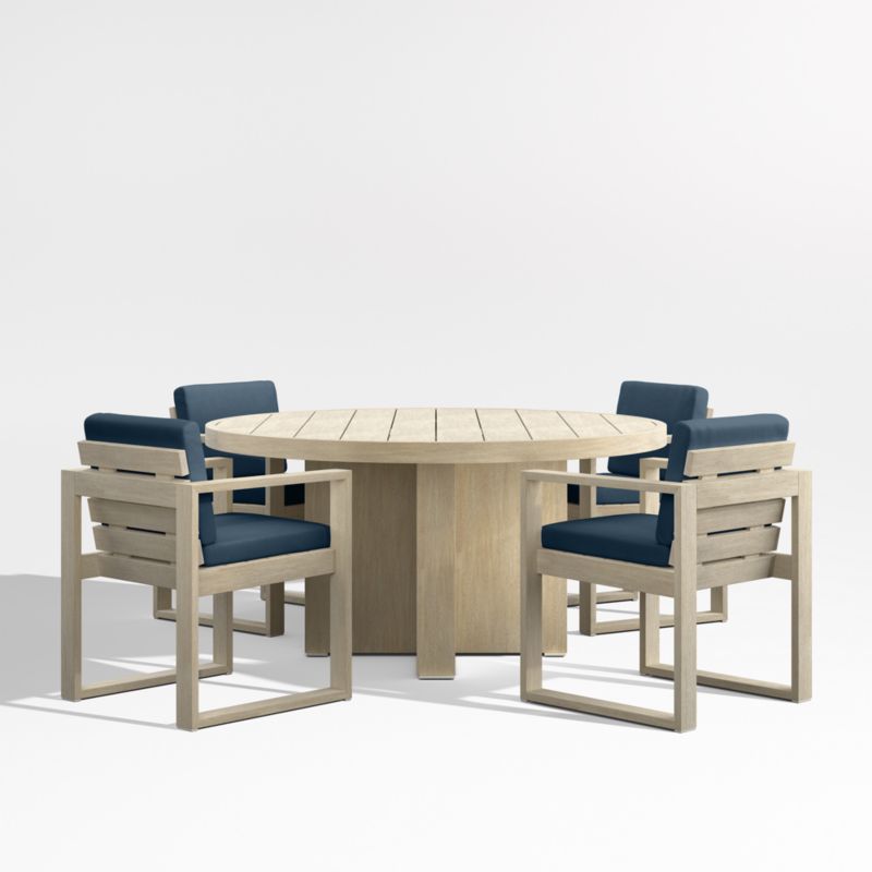 Viewing product image Mallorca 60" Wood Outdoor Dining Table Set with Cast Harbor Navy Blue Sunbrella ® Cushions - image 1 of 7