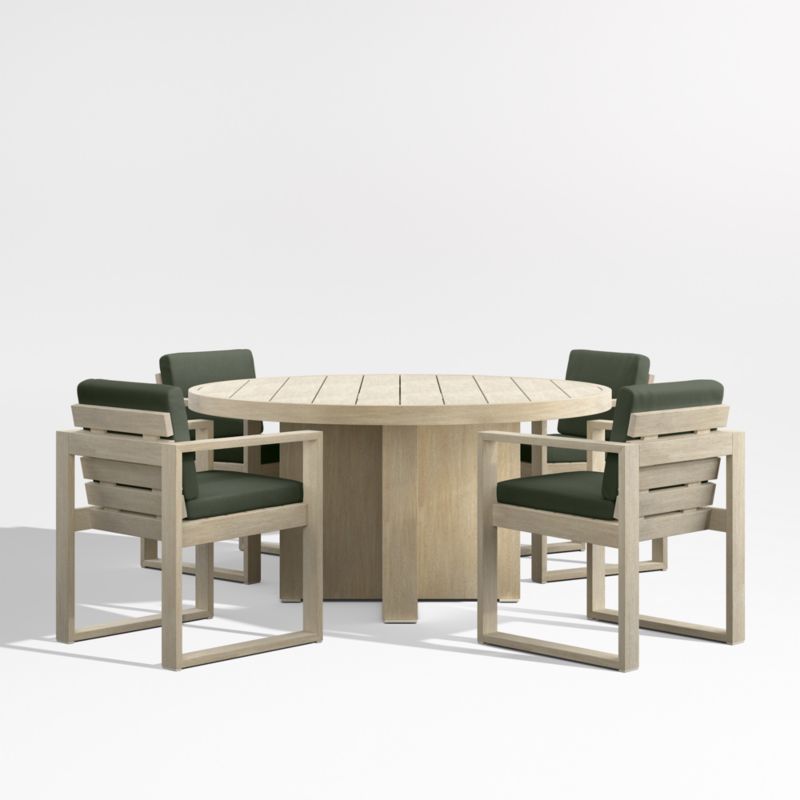 Viewing product image Mallorca 60" Wood Outdoor Dining Table Set with Cast Sage Green Sunbrella ® Cushions - image 1 of 7