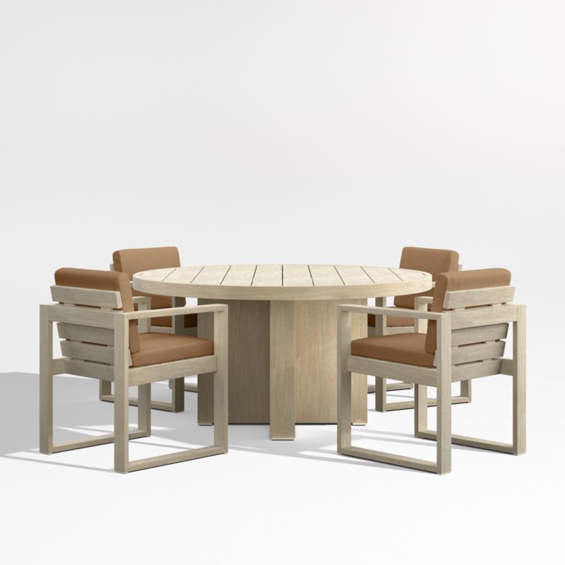 Viewing product image Mallorca 60" Wood Outdoor Dining Table Set with Cast Teak Brown Sunbrella ® Cushions - image 1 of 6