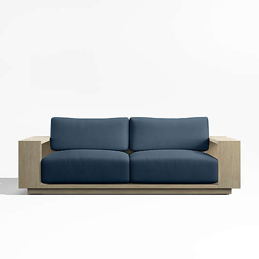 Mallorca 85" Wood Outdoor Sofa with Cast Harbor Navy Blue Sunbrella ® Cushions