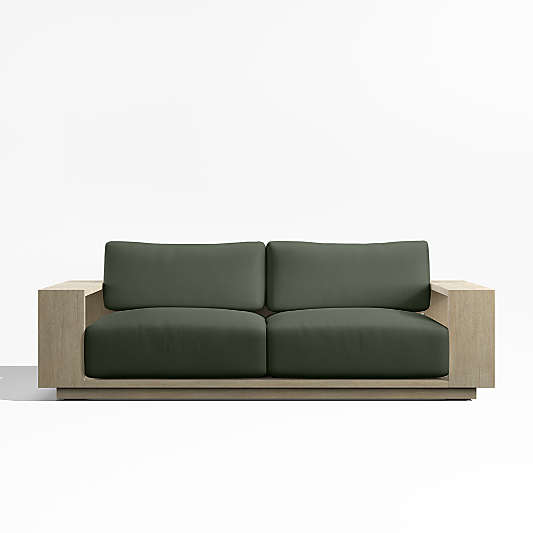 Mallorca 85" Wood Outdoor Sofa with Cast Sage Green Sunbrella ® Cushions