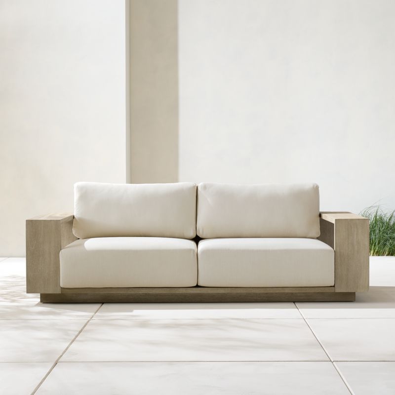 Mallorca 85" Wood Outdoor Sofa with Ivory Cushions - image 4 of 13