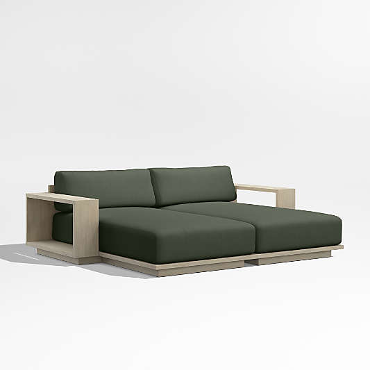 Mallorca 86" Double-Chaise Wood Outdoor Daybed with Cast Sage Green Sunbrella ® Cushions