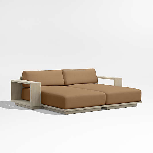 Mallorca 86" Double-Chaise Wood Outdoor Daybed with Cast Teak Brown Sunbrella ® Cushions