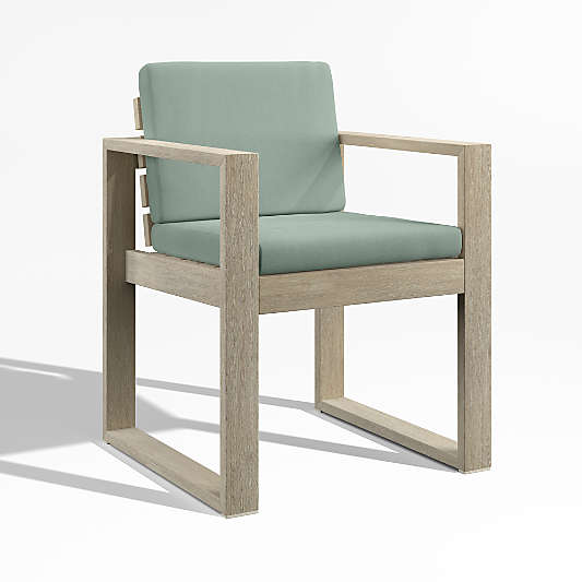 Mallorca Wood Outdoor Dining Armchair with Canvas Spa Blue Sunbrella ® Cushions