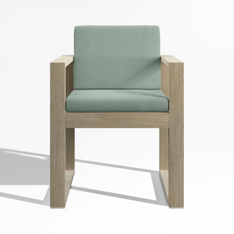 Viewing product image Mallorca Wood Outdoor Dining Arm Chair with Canvas Spa Blue Sunbrella ® Cushions - image 1 of 9