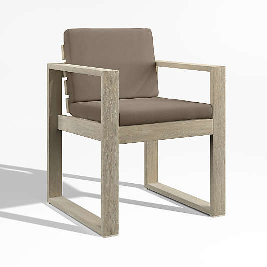 Mallorca Wood Outdoor Dining Armchair with Cast Shale Brown Sunbrella ® Cushions