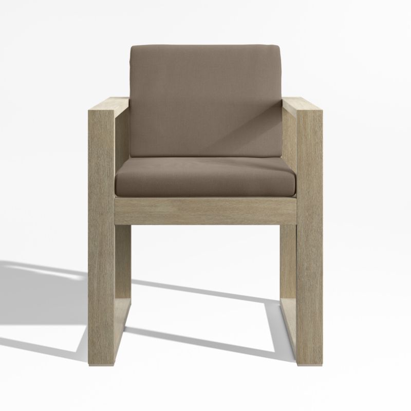 Viewing product image Mallorca Wood Outdoor Dining Arm Chair with Cast Shale Brown Sunbrella ® Cushions - image 1 of 9