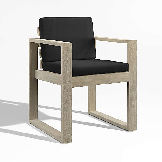 Mallorca Wood Outdoor Dining Armchair with Cast Charcoal Grey Sunbrella ® Cushions