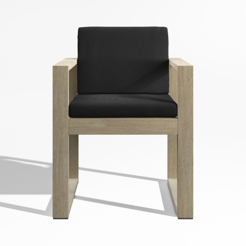 Viewing product image Mallorca Wood Outdoor Dining Arm Chair with Cast Charcoal Grey Sunbrella ® Cushions - image 1 of 9