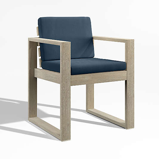 Mallorca Wood Outdoor Dining Armchair with Cast Harbor Navy Blue Sunbrella ® Cushions