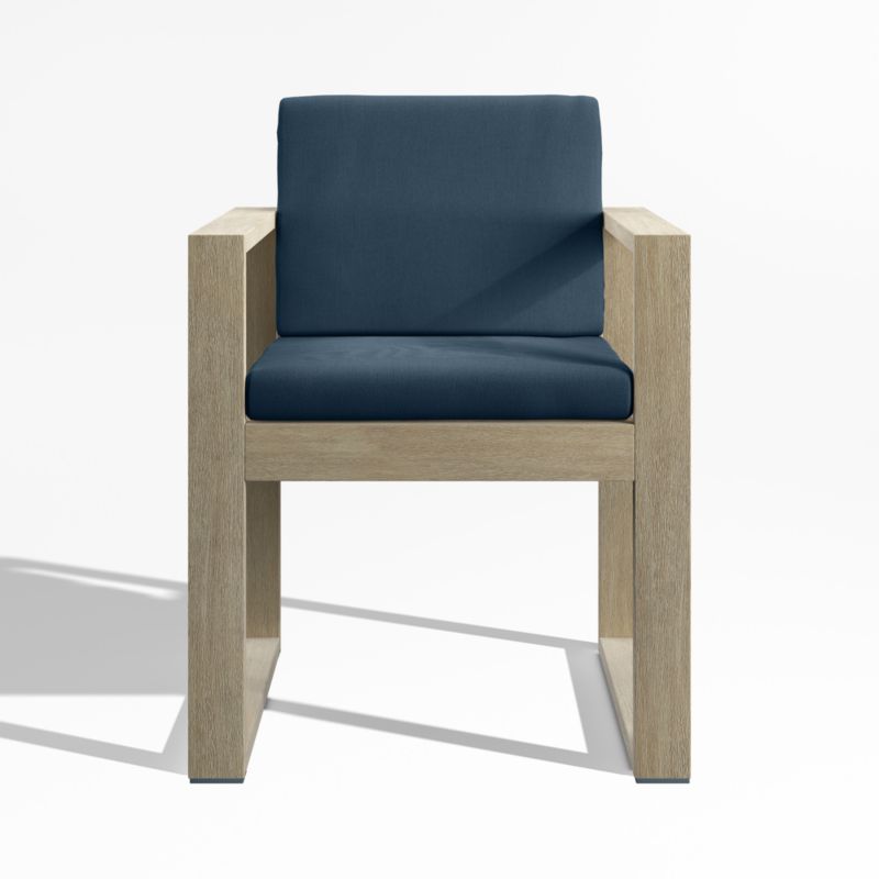 Viewing product image Mallorca Wood Outdoor Dining Arm Chair with Cast Harbor Navy Blue Sunbrella ® Cushions - image 1 of 9