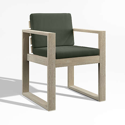 Mallorca Wood Outdoor Dining Armchair with Cast Sage Green Sunbrella ® Cushions