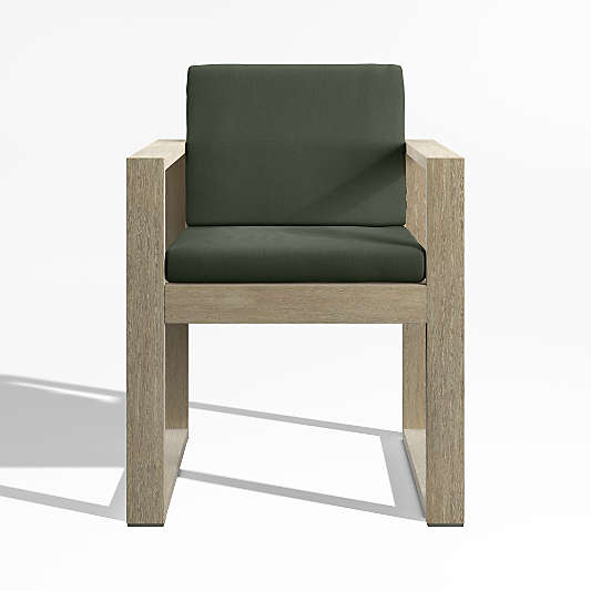 Mallorca Wood Outdoor Dining Arm Chair with Cast Sage Green Sunbrella ® Cushions