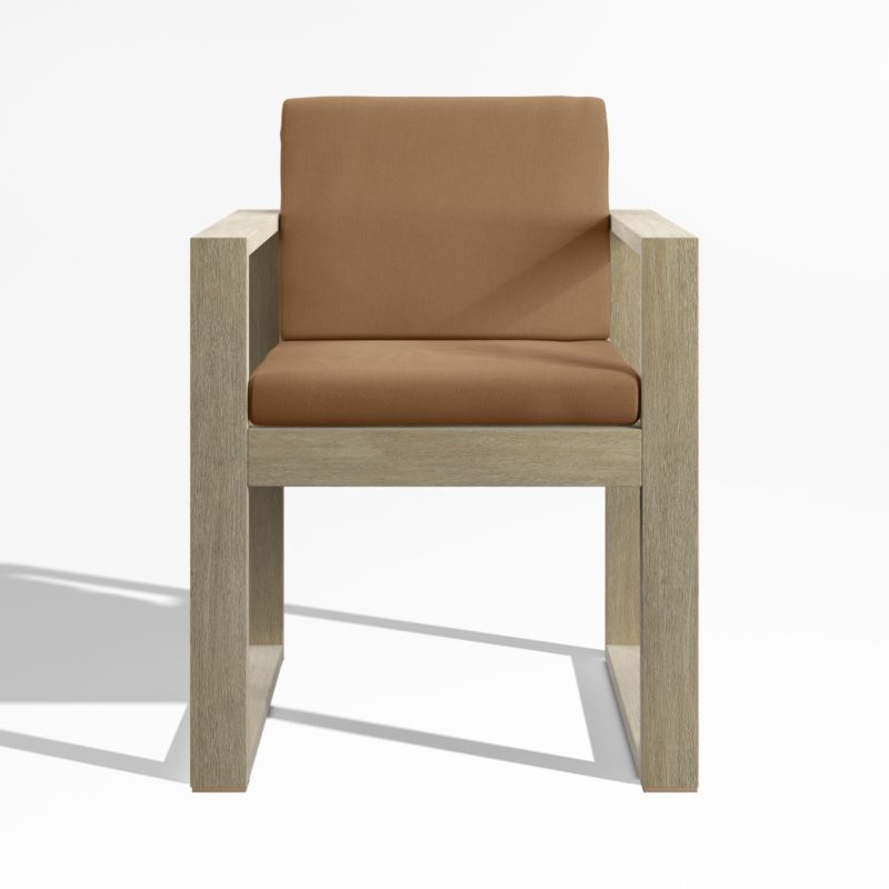 Viewing product image Mallorca Wood Outdoor Dining Arm Chair with Cast Teak Brown Sunbrella ® Cushions - image 1 of 9