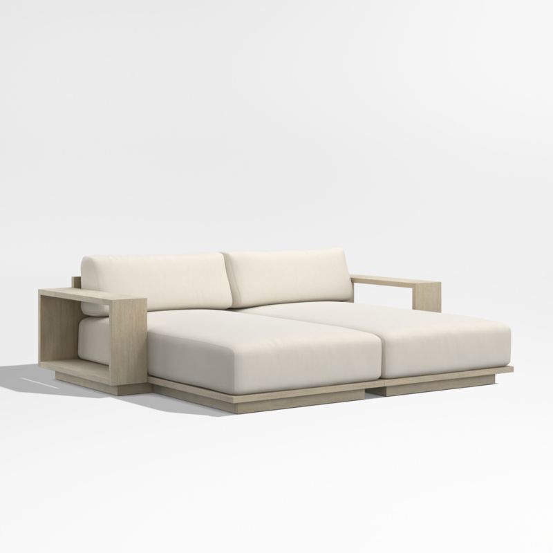 Mallorca 86" Wood Double-Chaise Outdoor Daybed with Taupe Cushions