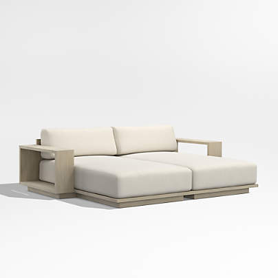 Mallorca 86" Wood Double-Chaise Outdoor Daybed with Ivory Cushions