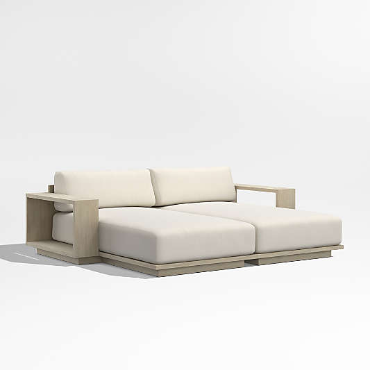 Mallorca 86" Wood Double-Chaise Outdoor Daybed with Ivory Cushions