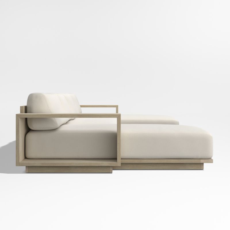 Mallorca Wood Double-Chaise Outdoor Sectional Sofa with Taupe Cushions