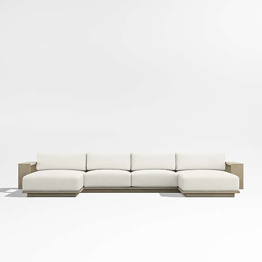 Mallorca Wood Double-Chaise Outdoor Sectional Sofa with Canvas Natural Sunbrella ® Cushions