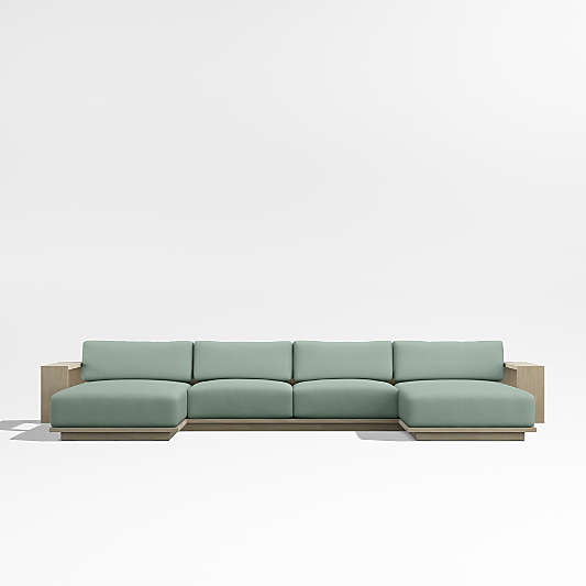 Mallorca Wood Double-Chaise Outdoor Sectional Sofa with Canvas Spa Blue Sunbrella ® Cushions