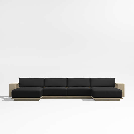 Mallorca Wood Double-Chaise Outdoor Sectional Sofa with Cast Charcoal Grey Sunbrella ® Cushions