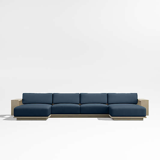 Mallorca Wood Double-Chaise Outdoor Sectional Sofa with Cast Harbor Sunbrella ® Cushions
