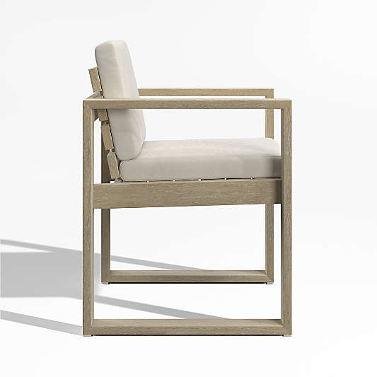 Mallorca Wood Outdoor Dining Arm Chair with Ivory Cushions