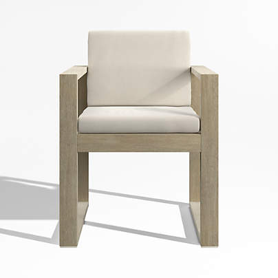 Mallorca Wood Outdoor Dining Arm Chair with Ivory Cushions