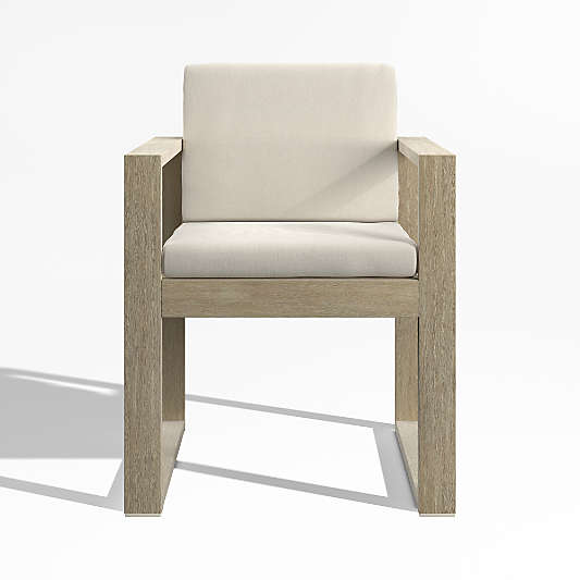 Mallorca Wood Outdoor Dining Arm Chair with Ivory Cushions