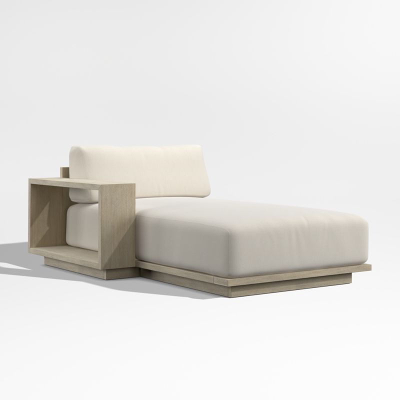 Mallorca Wood Left-Arm Outdoor Chaise Lounge with Taupe Cushions