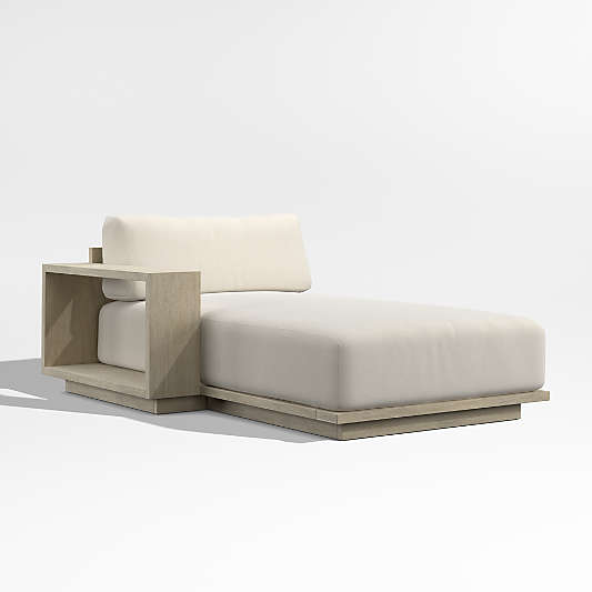 Mallorca Wood Left-Arm Outdoor Chaise Lounge with Ivory Cushions