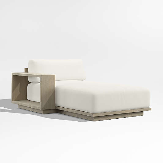 Mallorca Wood Left-Arm Outdoor Chaise Lounge with Canvas Natural Sunbrella ® Cushions