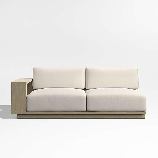 Mallorca 76" Wood Left-Arm Outdoor Sofa with Ivory Cushions