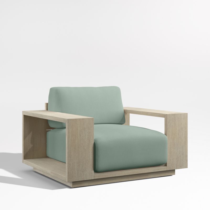 Viewing product image Mallorca Wood Outdoor Lounge Chair with Canvas Spa Blue Sunbrella ® Cushions - image 1 of 13