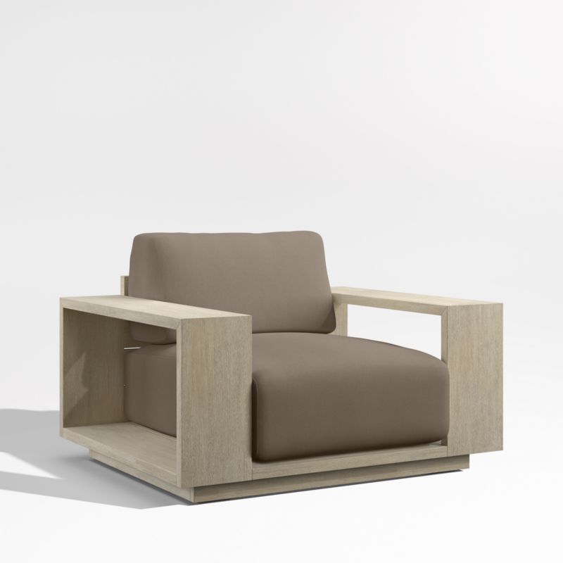 Viewing product image Mallorca Wood Outdoor Lounge Chair with Cast Shale Brown Sunbrella ® Cushions - image 1 of 13