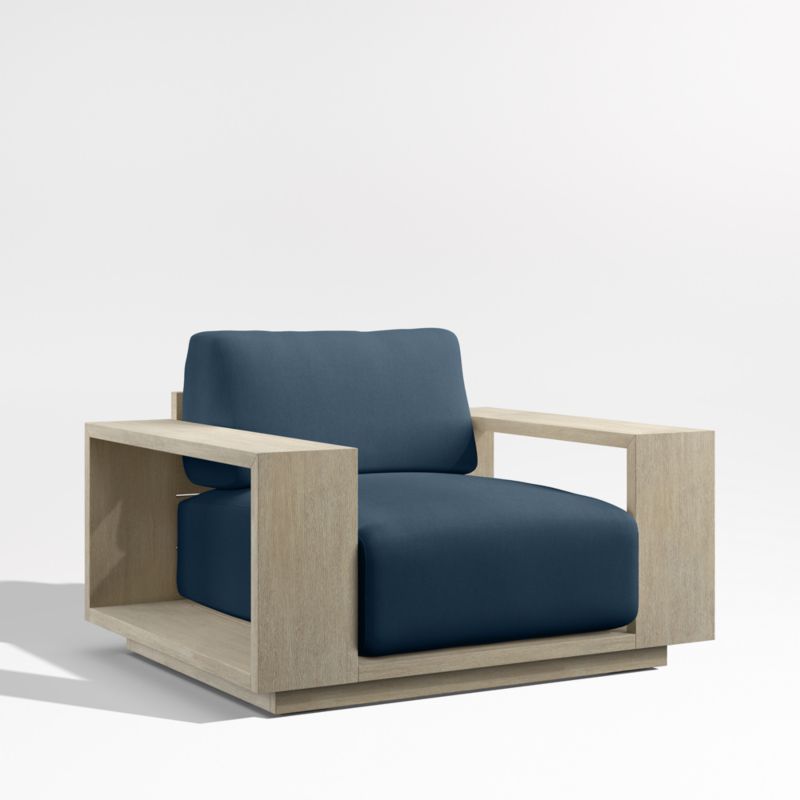 Viewing product image Mallorca Wood Outdoor Lounge Chair with Cast Harbor Navy Blue Sunbrella ® Cushions - image 1 of 13