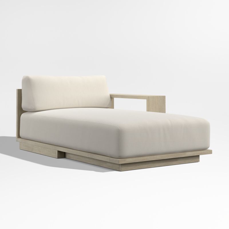 Mallorca Wood Right-Arm Outdoor Chaise Lounge with Taupe Cushions