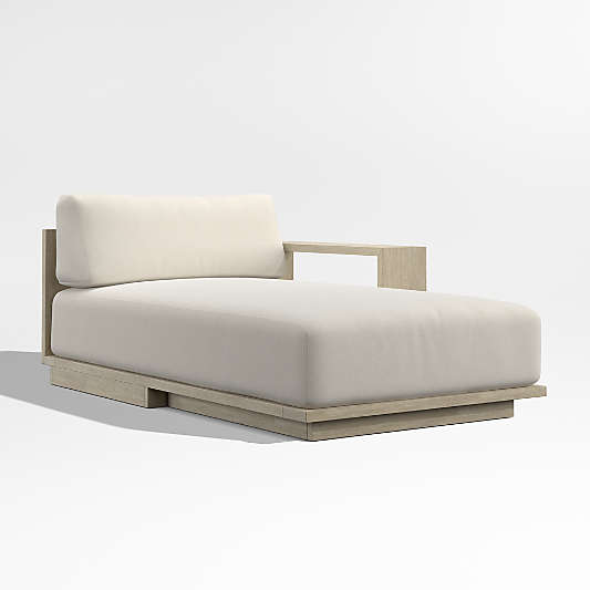 Mallorca Wood Right-Arm Outdoor Chaise Lounge with Ivory Cushions