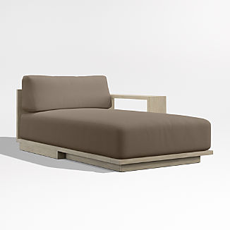 Mallorca Wood Right-Arm Outdoor Chaise Lounge with Cast Shale Brown Sunbrella ® Cushions