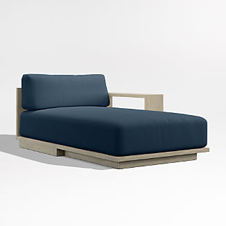 Mallorca Wood Right-Arm Outdoor Chaise Lounge with Cast Harbor Sunbrella ® Cushions