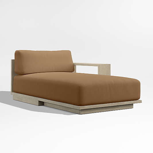 Mallorca Wood Right-Arm Outdoor Chaise Lounge with Cast Teak Brown Sunbrella ® Cushionst