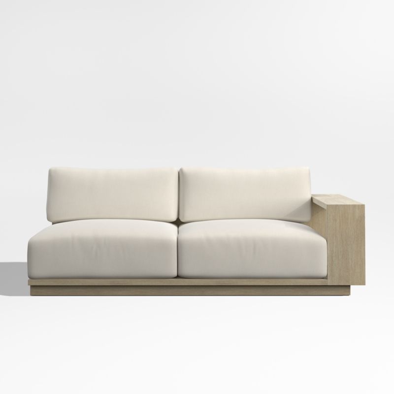 Mallorca 76" Wood Right-Arm Outdoor Sofa with Taupe Cushions
