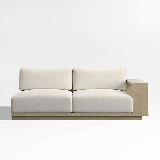 Mallorca 76" Wood Right-Arm Outdoor Sofa with Ivory Cushions